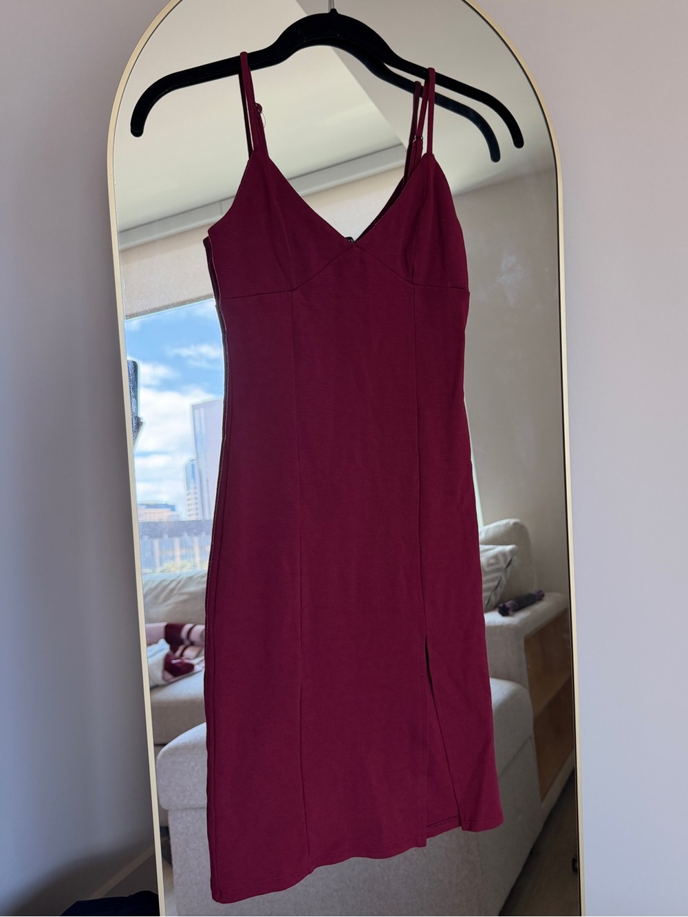 Forever 21 Wine Red Midi Slip Dress with V-Neck